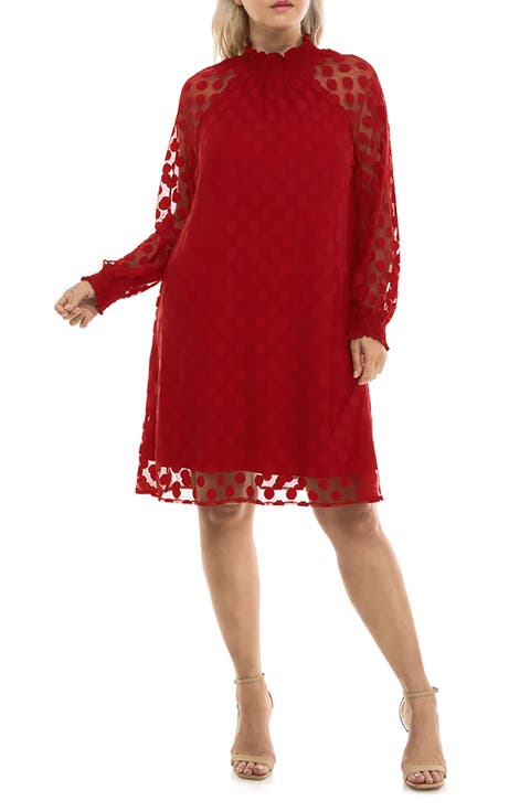 Mock Neck Long Sleeve Trapeze Dress (Plus)