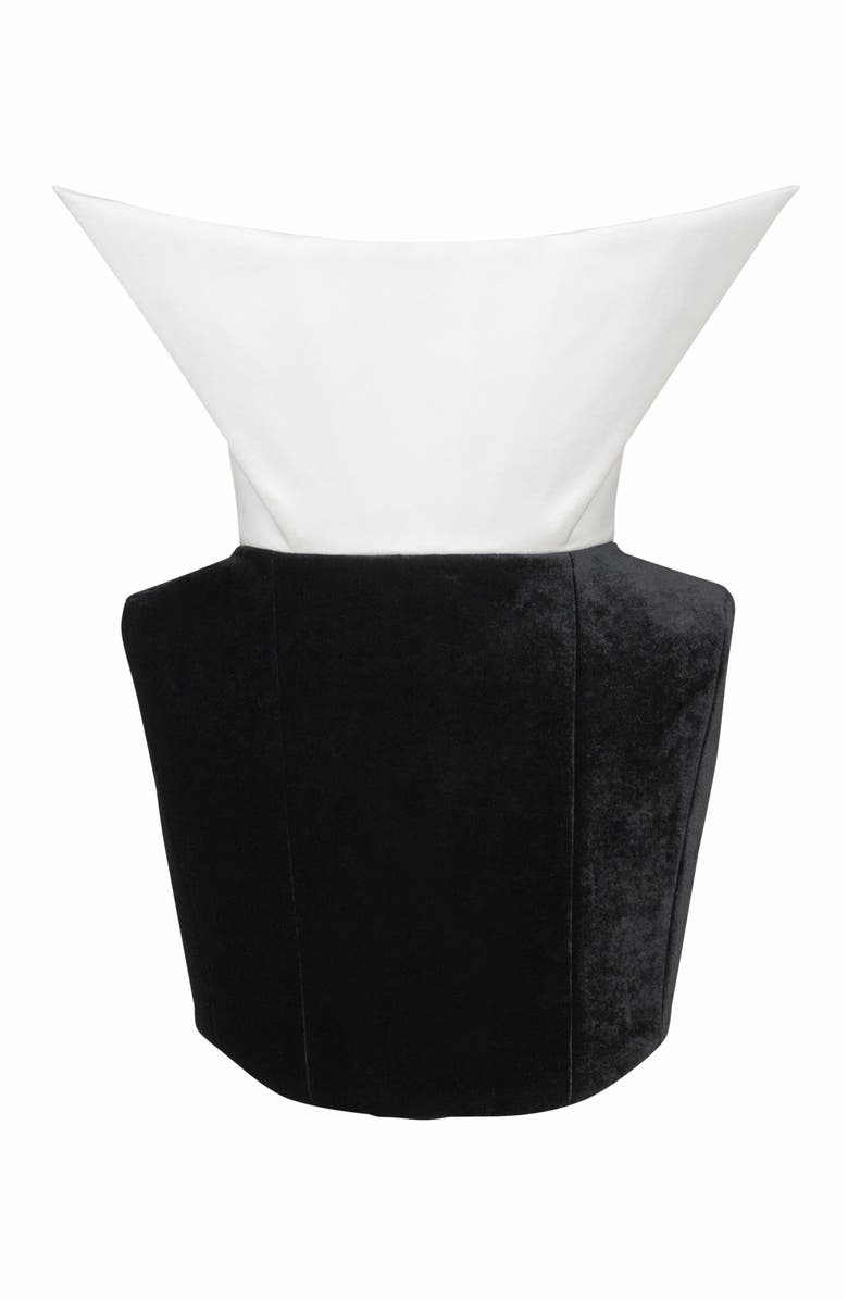 Balmain Structured Dual Fabric Strapless Dress, Alternate, color, Black