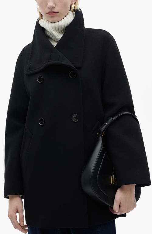 Mango Double Breasted Wool Blend Coat In Black