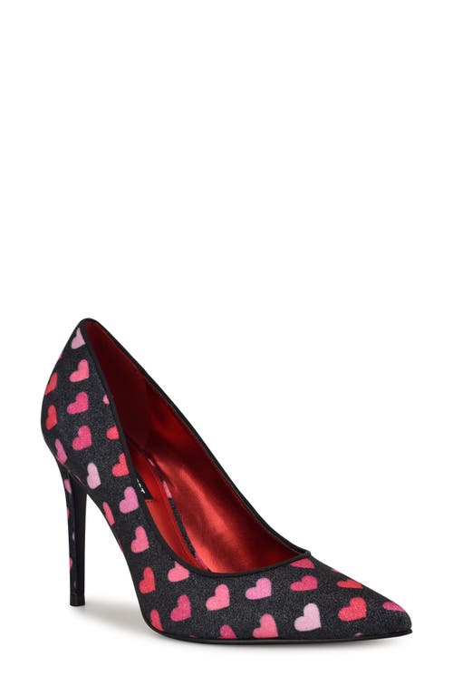 Nine West Fresh Pointed Toe Pump In Black With Pink Hearts