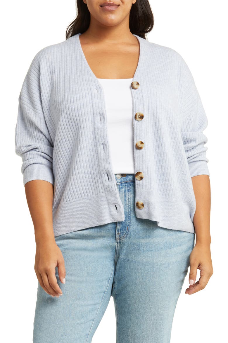 Cameron Rib Coziest Yarn Cardigan Sweater, Main, color, HEATHER SERENE BLUE