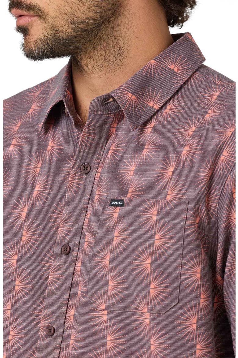 Relaxed Fit Short Sleeve Performance Slub Button-Up Shirt, Alternate, color, CHOCOLATE