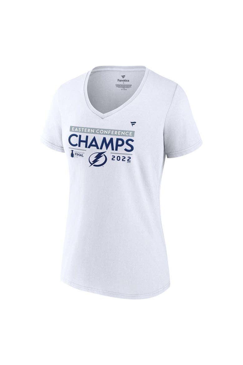 Women's Fanatics Branded White Tampa Bay Lightning 2022 Eastern Conference Champions Plus Size Locker Room V-Neck T-Shirt, Alternate, color, White