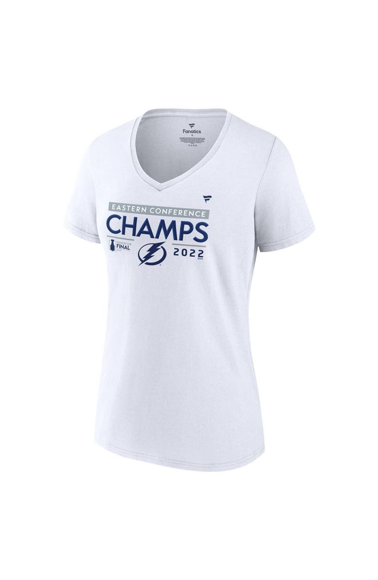 FANATICS Women's Fanatics Branded White Tampa Bay Lightning 2022 Eastern Conference Champions Plus Size Locker Room V-Neck T-Shirt, Alternate, color,