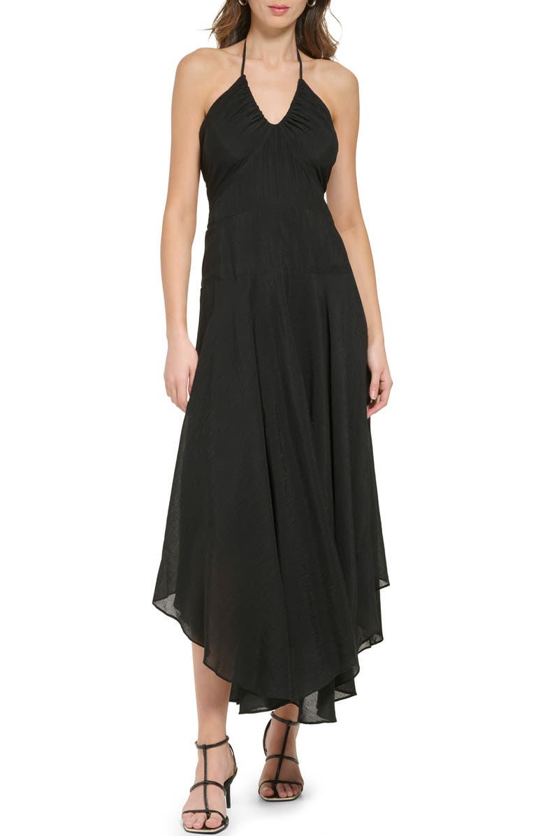 DKNY Halter Neck Crinkle Rayon Maxi Dress, Main, color, 