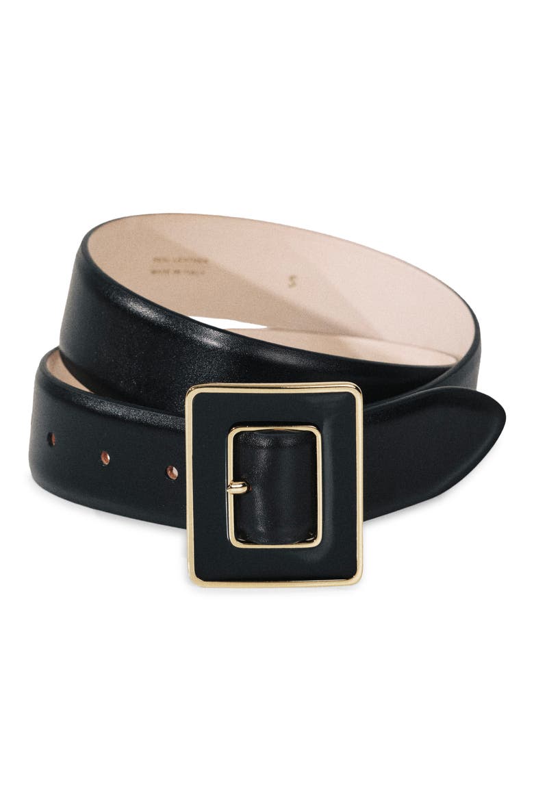 Clio Leather Belt, Main, color, BLACK/ GOLD