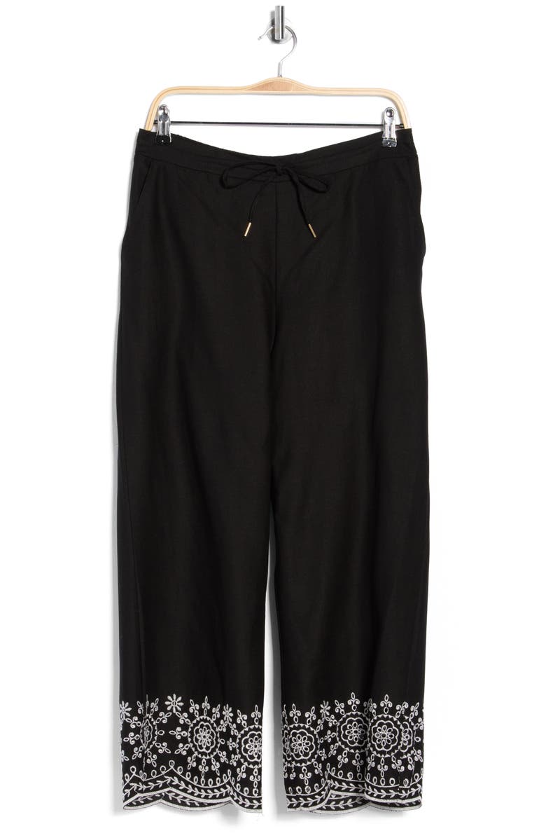 Ellen Tracy Embroidered Hem Crop Pants, Alternate, color, Black