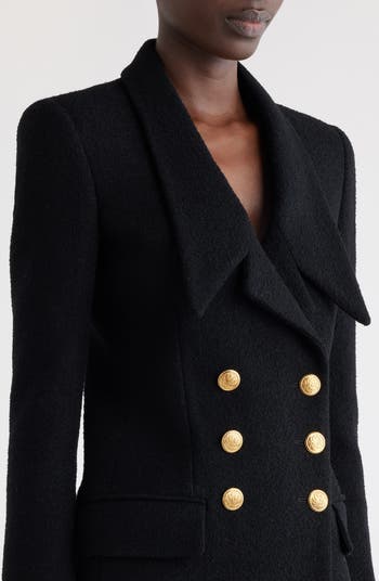 Chloé Fitted Double Breasted Wool Blend Bouclé Blazer