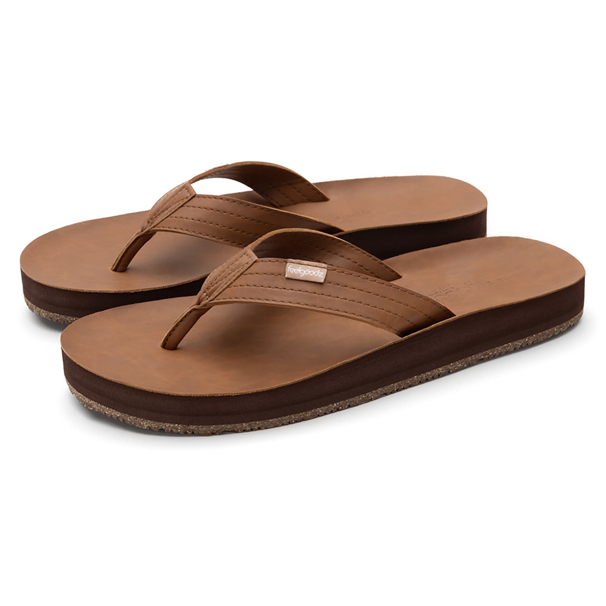 Feelgoodz Mens Zensole Kinderz Faux Leather Flip Flop Thong Sandals, Main, color, Poplar