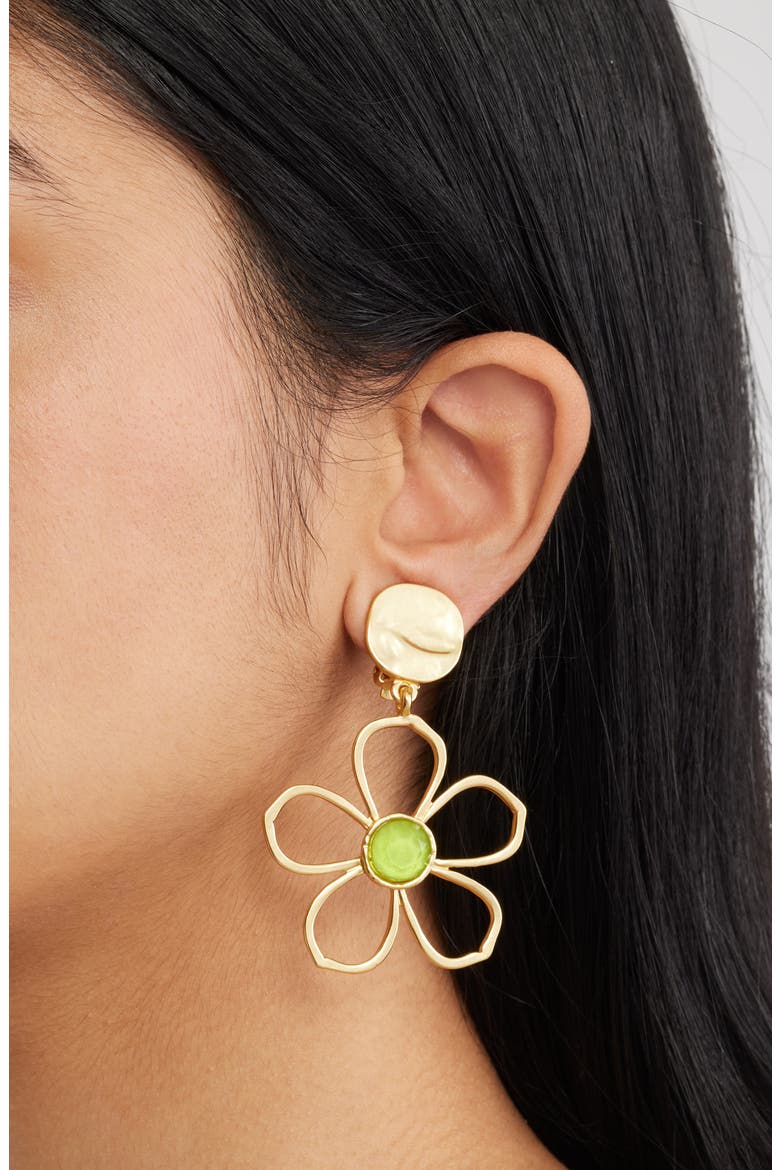 Bloom Drop Clip-On Earrings, Alternate, color, GOLD/ GREEN