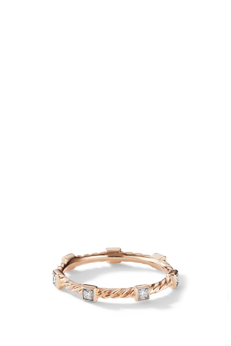 Cable Collectibles® Stations Stack Ring in 18K Yellow Gold with Diamonds, 2mm, Main, color, ROSE GOLD/ DIAMOND