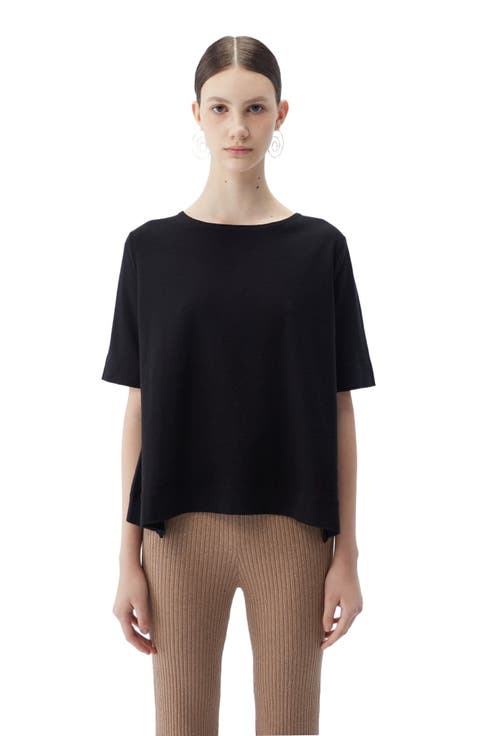 Box-Cut Cotton Silk Cashmere Blend T-Shirt