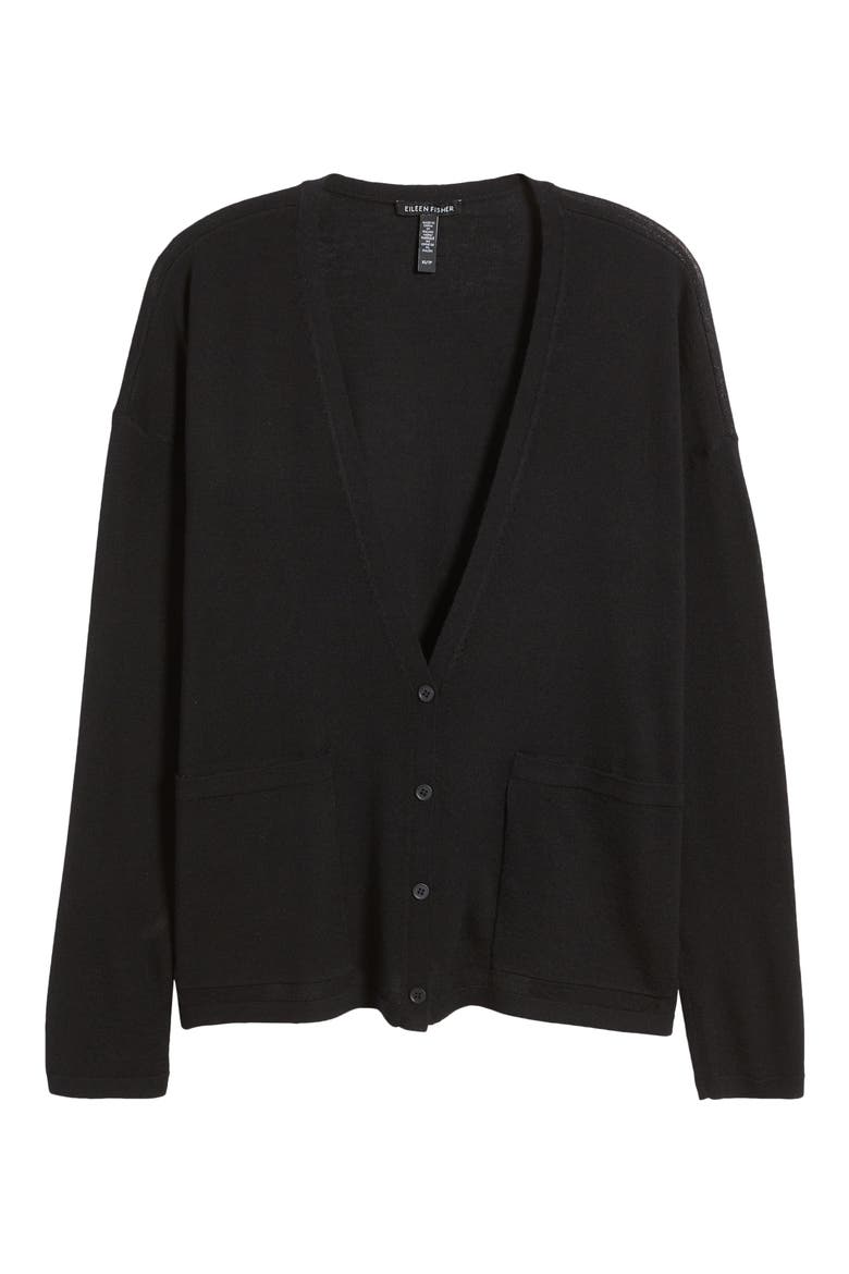 V-Neck Merino Wool Cardigan, Alternate, color, BLACK