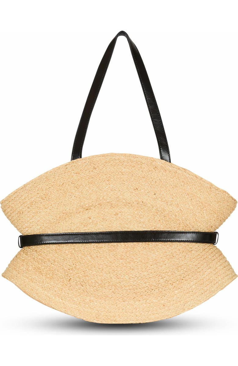 Balmain Shuffle Medium Bag In Raffia, Alternate, color, Brown