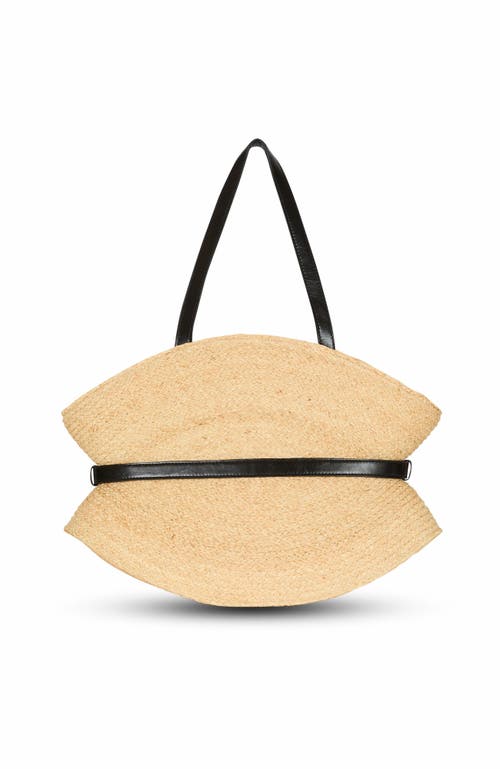 Balmain Medium Raffia And Calfskin Sculptural Bag In Nude