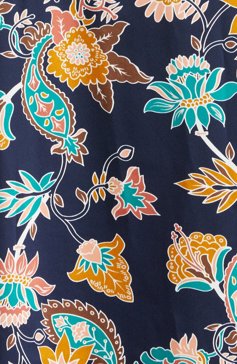 Nordstrom Velveteen Trim Satin Robe, Alternate, color, Navy Peacoat Paisley Floral