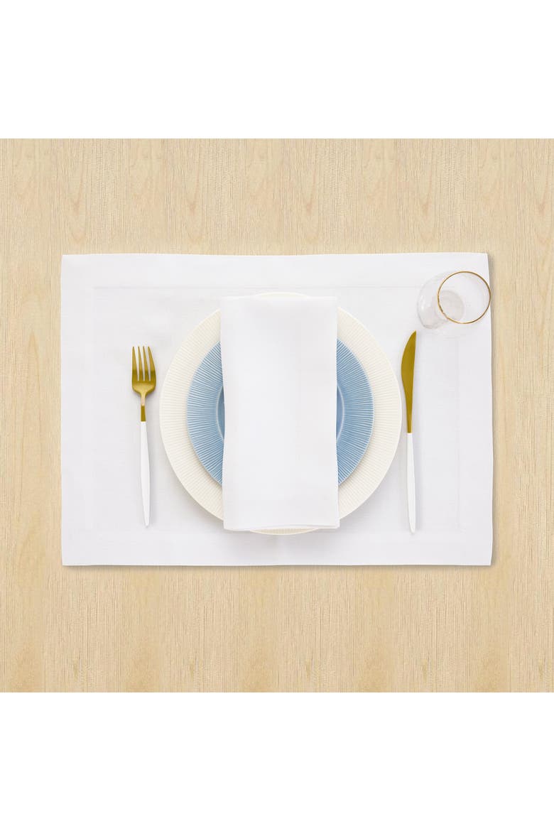Linen Placemats Set of 4, 14 x 19 Inch - Fete, Alternate, color, White