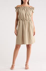 Longchamp Stripe Off-the-Shoulder Cap Sleeve Dress