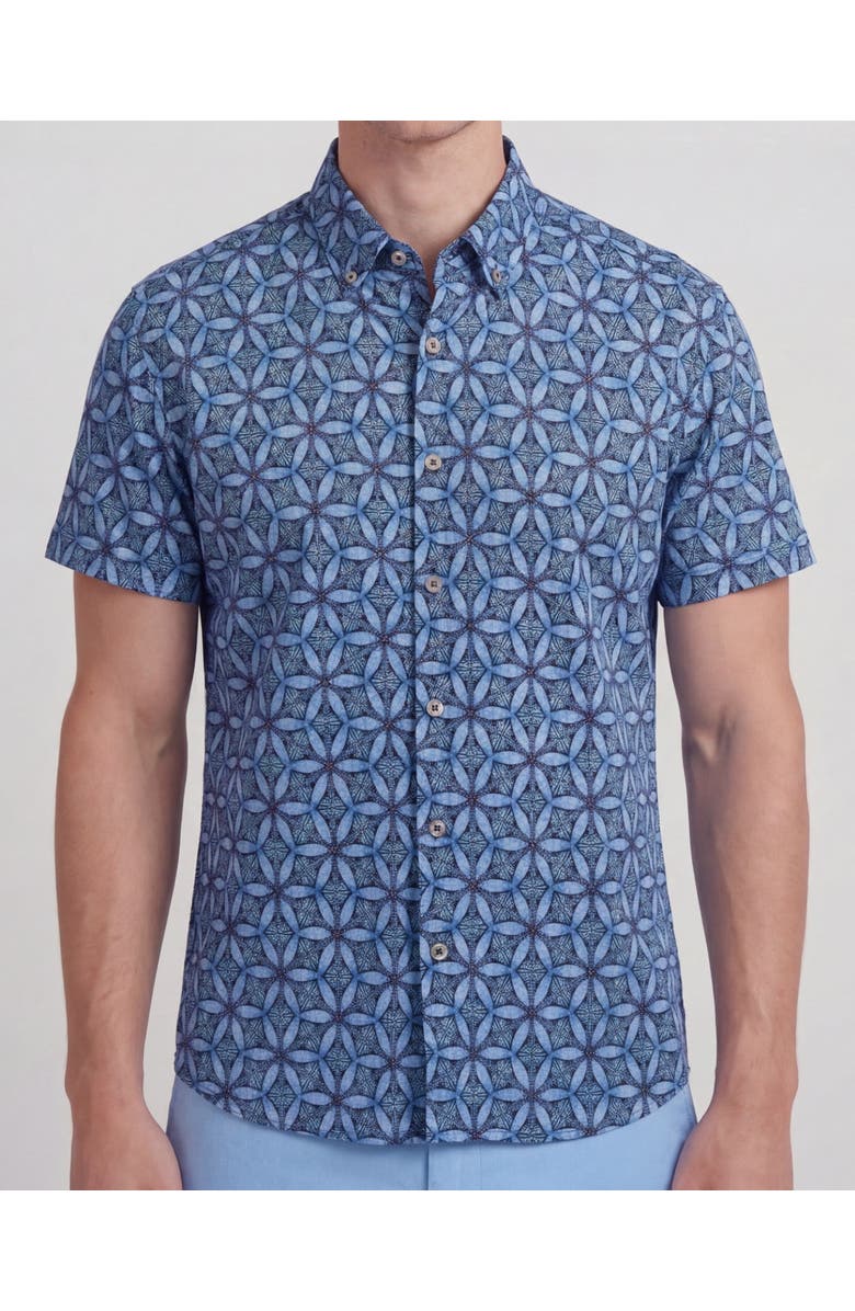 Lords of Harlech Tribal Mens Merino Wool Button-up Shirt, Alternate, color, Tribal Blue
