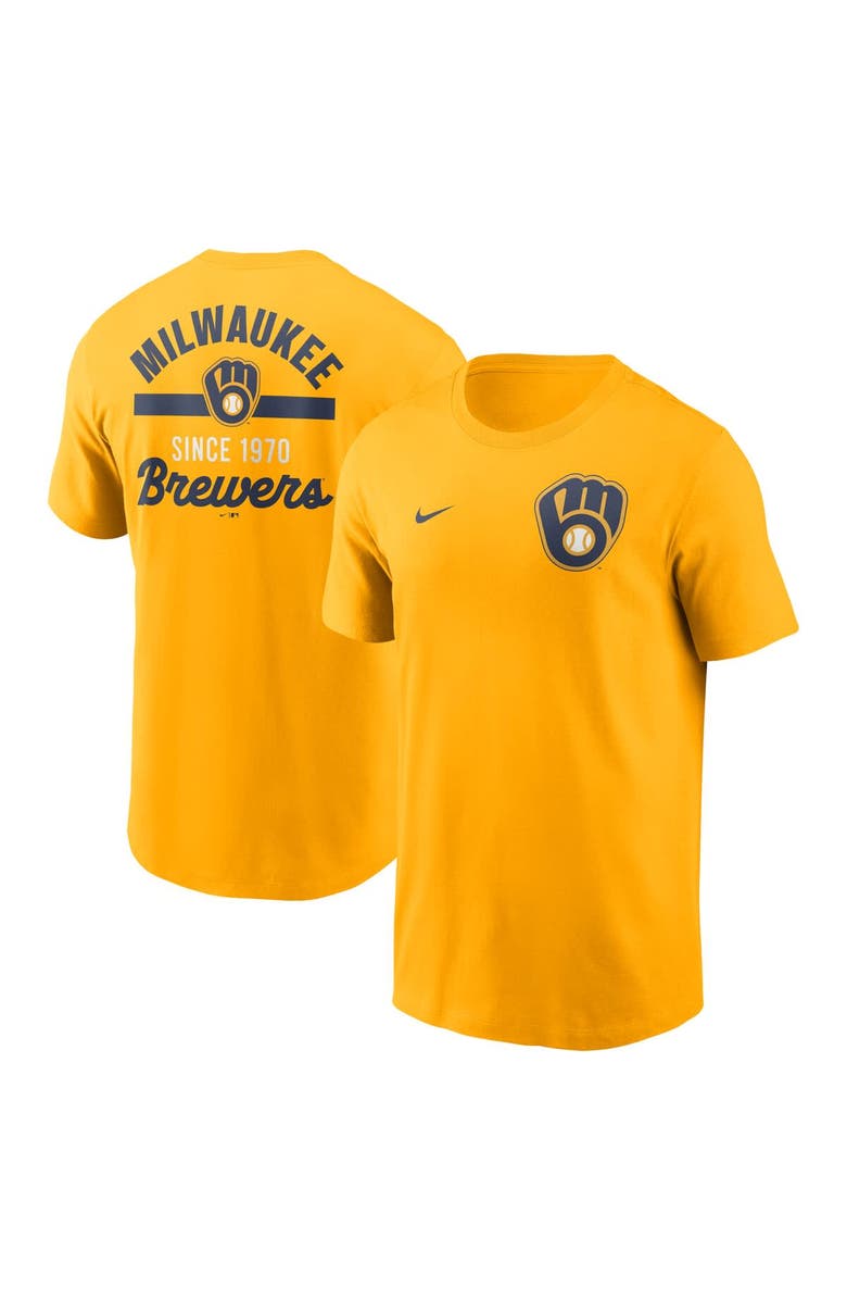 Nike Men's Nike Gold Milwaukee Brewers 2-Hit T-Shirt, Main, color, Gold