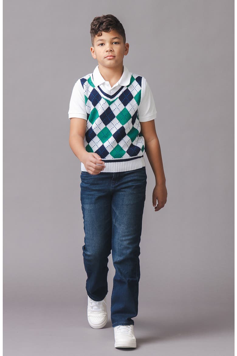 Kids' Organic V-Neck Argyle Sweater Vest (Toddler, Little Kid and Big Kid), Alternate, color, Pickleball Argyle