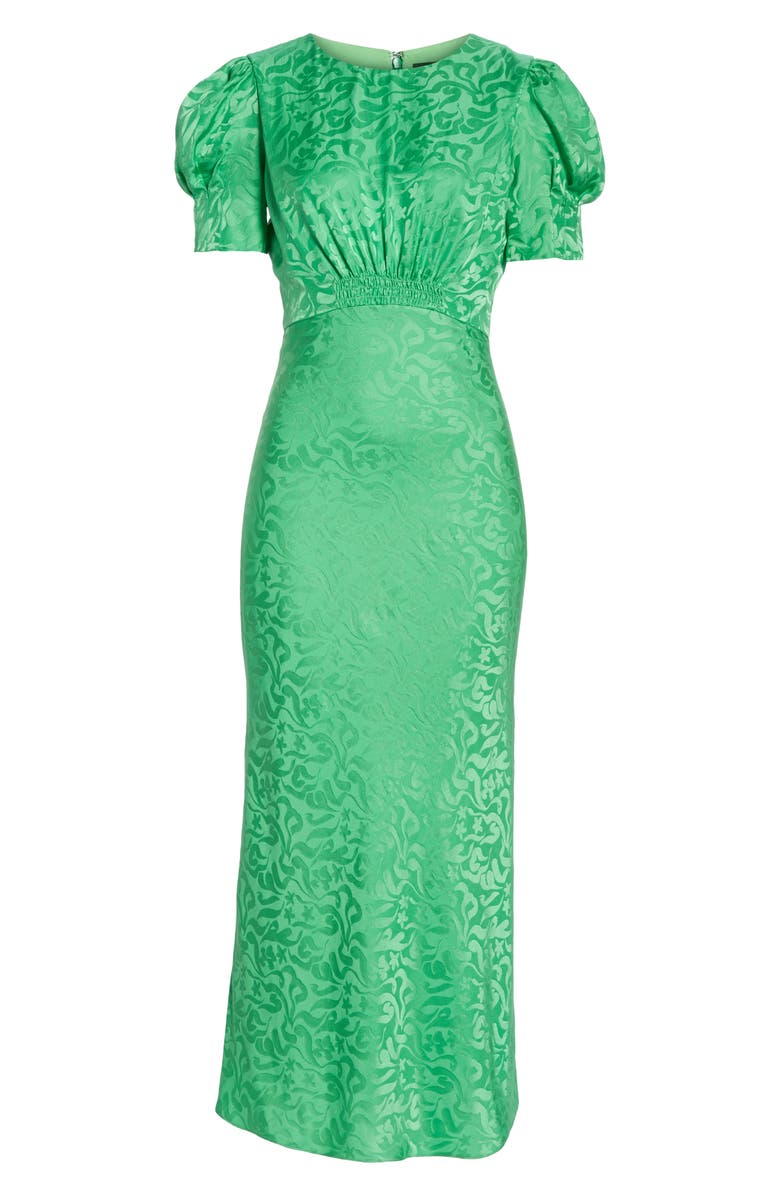 SALONI Bianca Puff Sleeve Silk Midi Dress, Alternate, color,