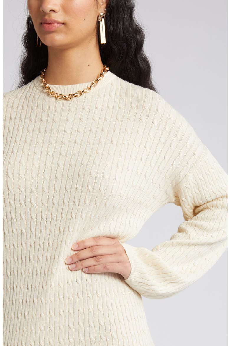 Monica Long Sleeve Cable Stitch Maxi Sweater Dress, Alternate, color, BIRCH