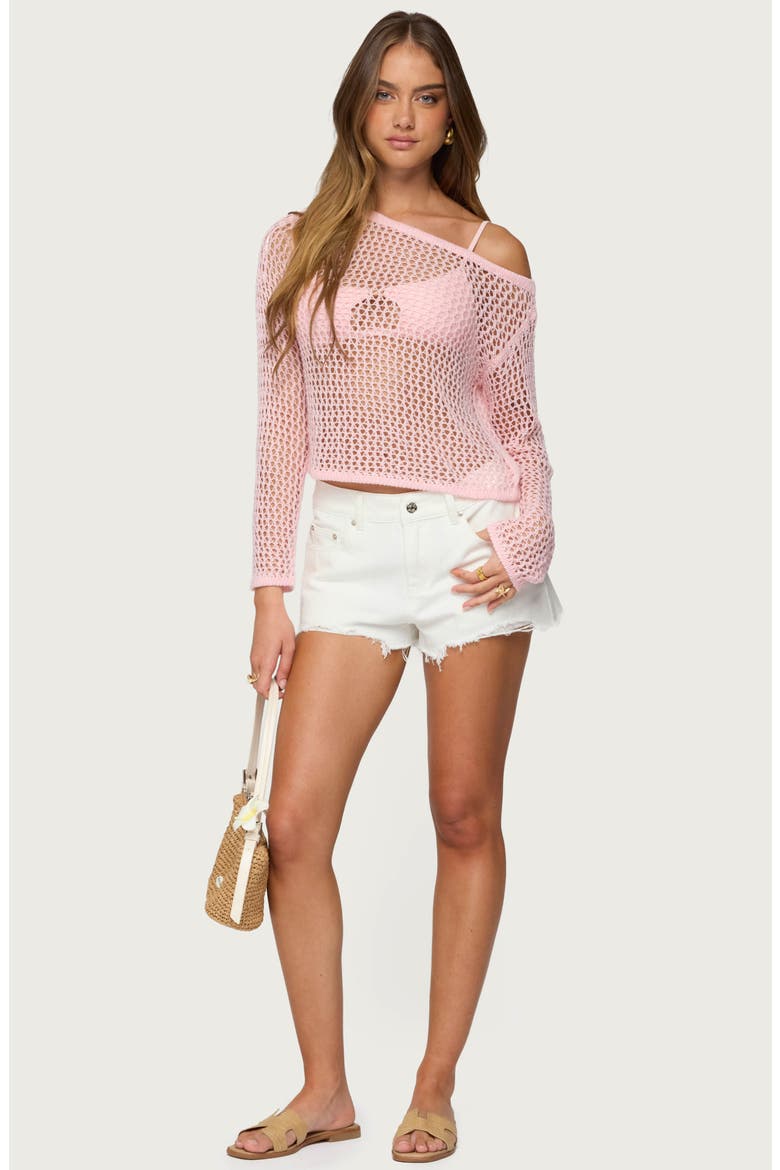 Inara Off-the-Shoulder Long Sleeve Mesh Top, Alternate, color, LIGHT-PINK