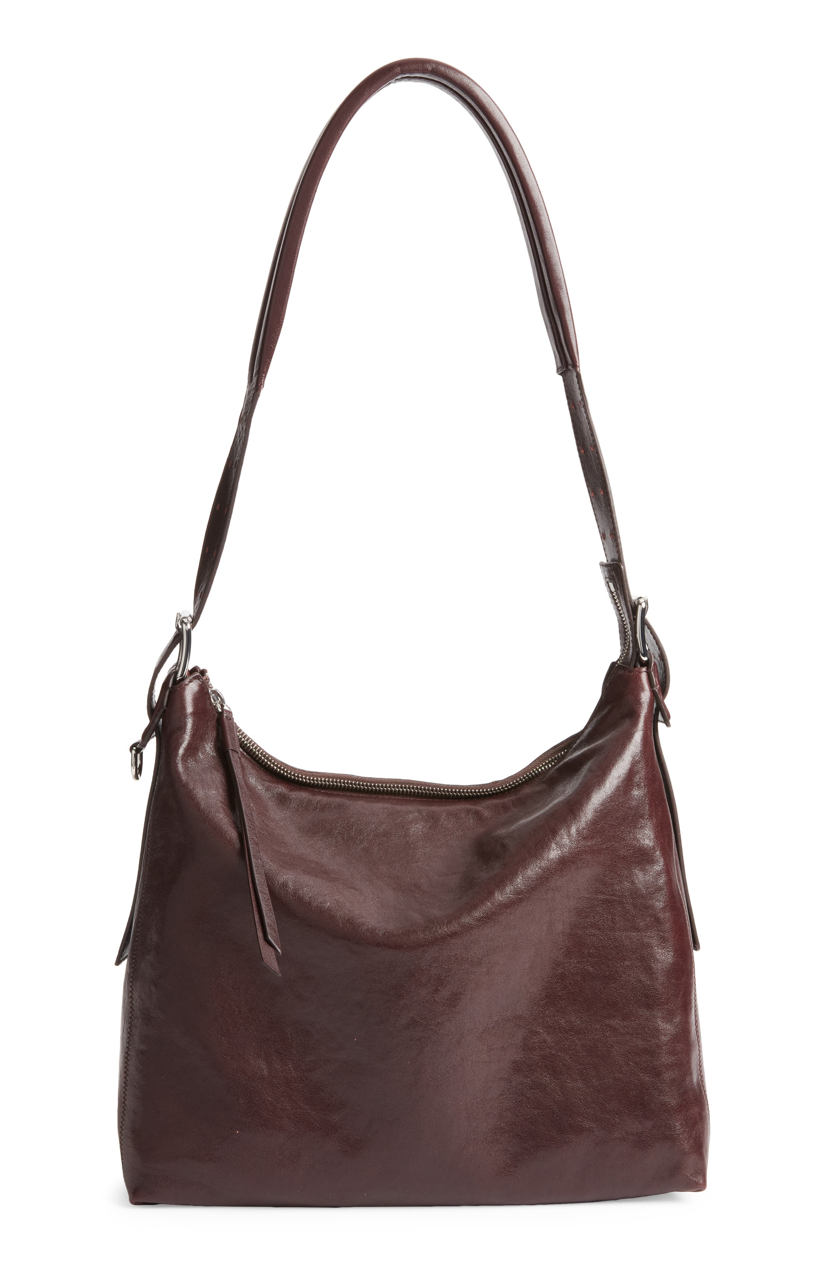 Lemaire Small Belted Leather Hobo Bag, Main, color, Chianti