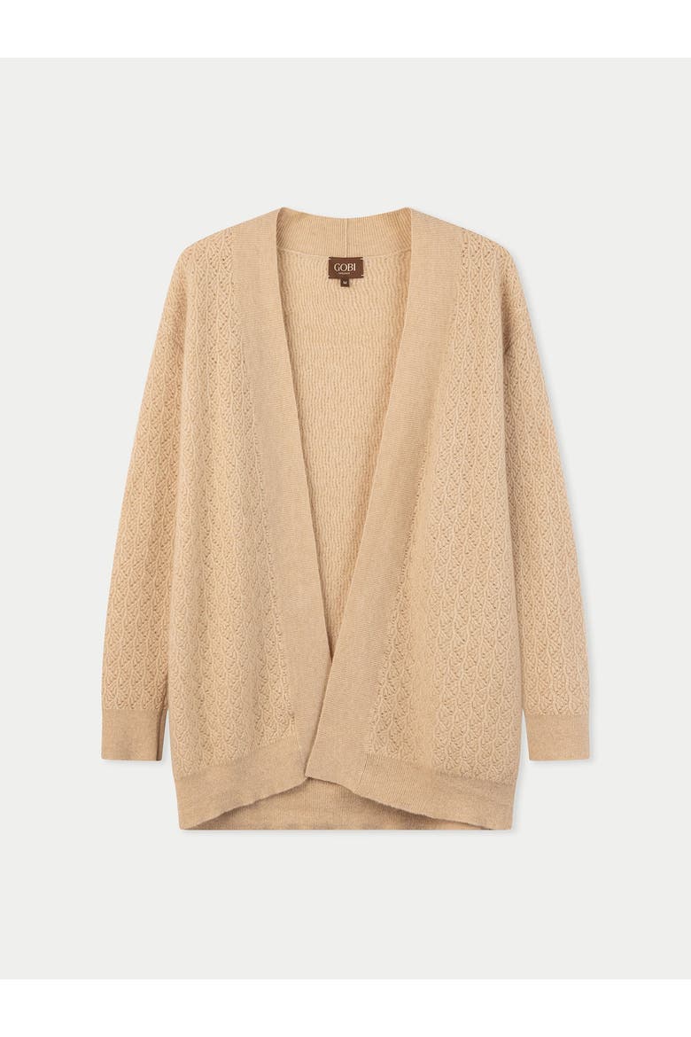 Ajour Knit Open front Cardigan, Main, color, beige