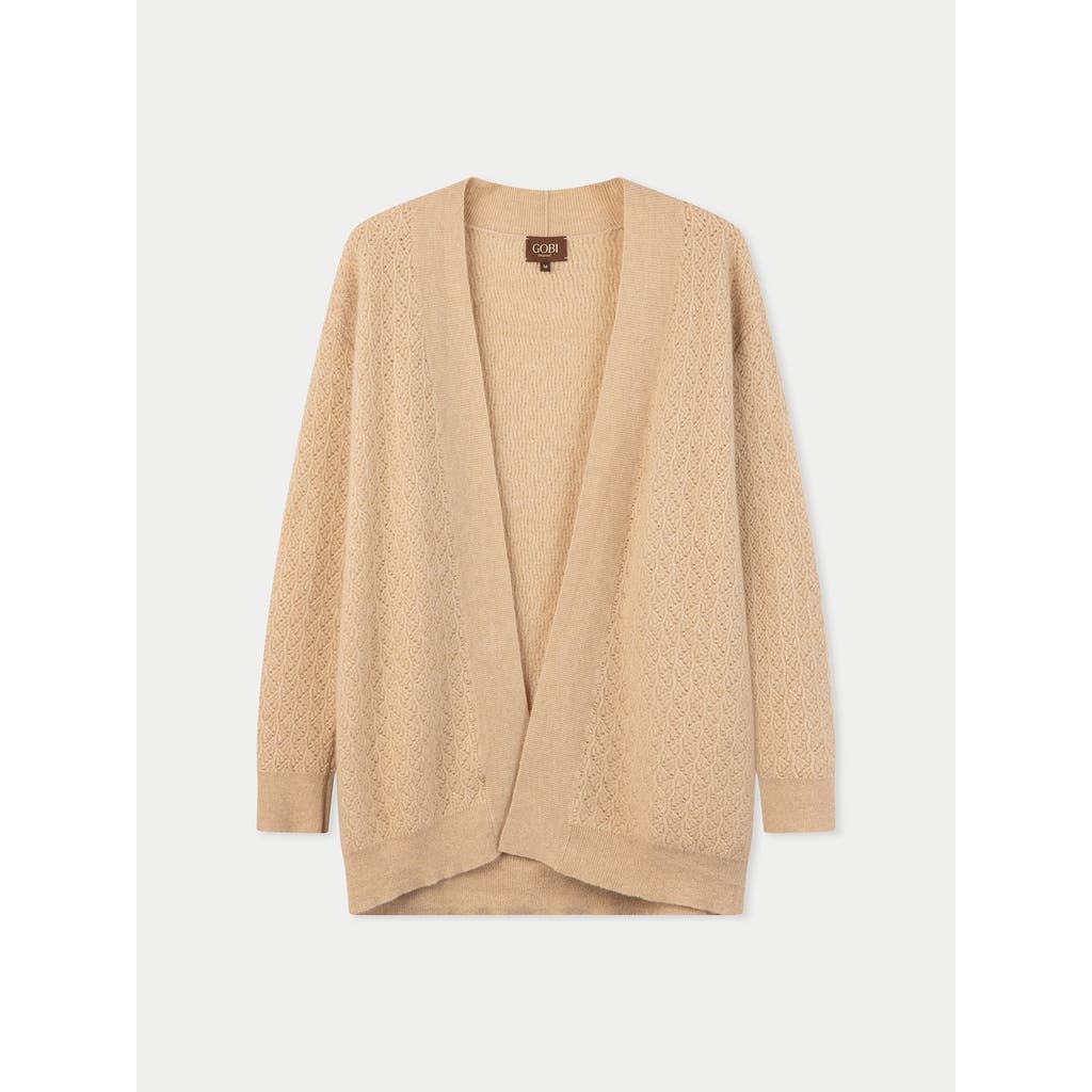 Gobi Cashmere Ajour Knit Open Front Cardigan In Neutral