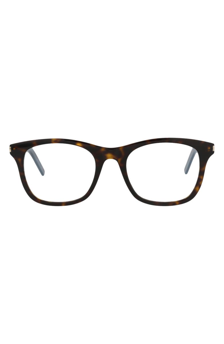 Saint Laurent 50mm Square Optical Glasses, Main, color, Havana Havana Transparent