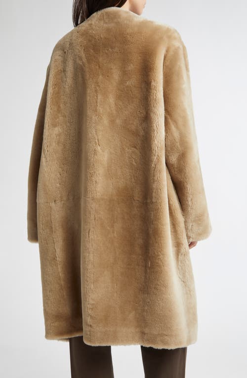 Totême Toteme Collarless Genuine Shearling Coat In Brown