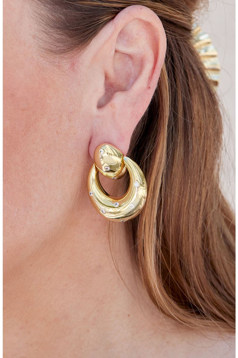 Studded Puffy Door Knocker Stud Earrings, Alternate, color, YELLOW