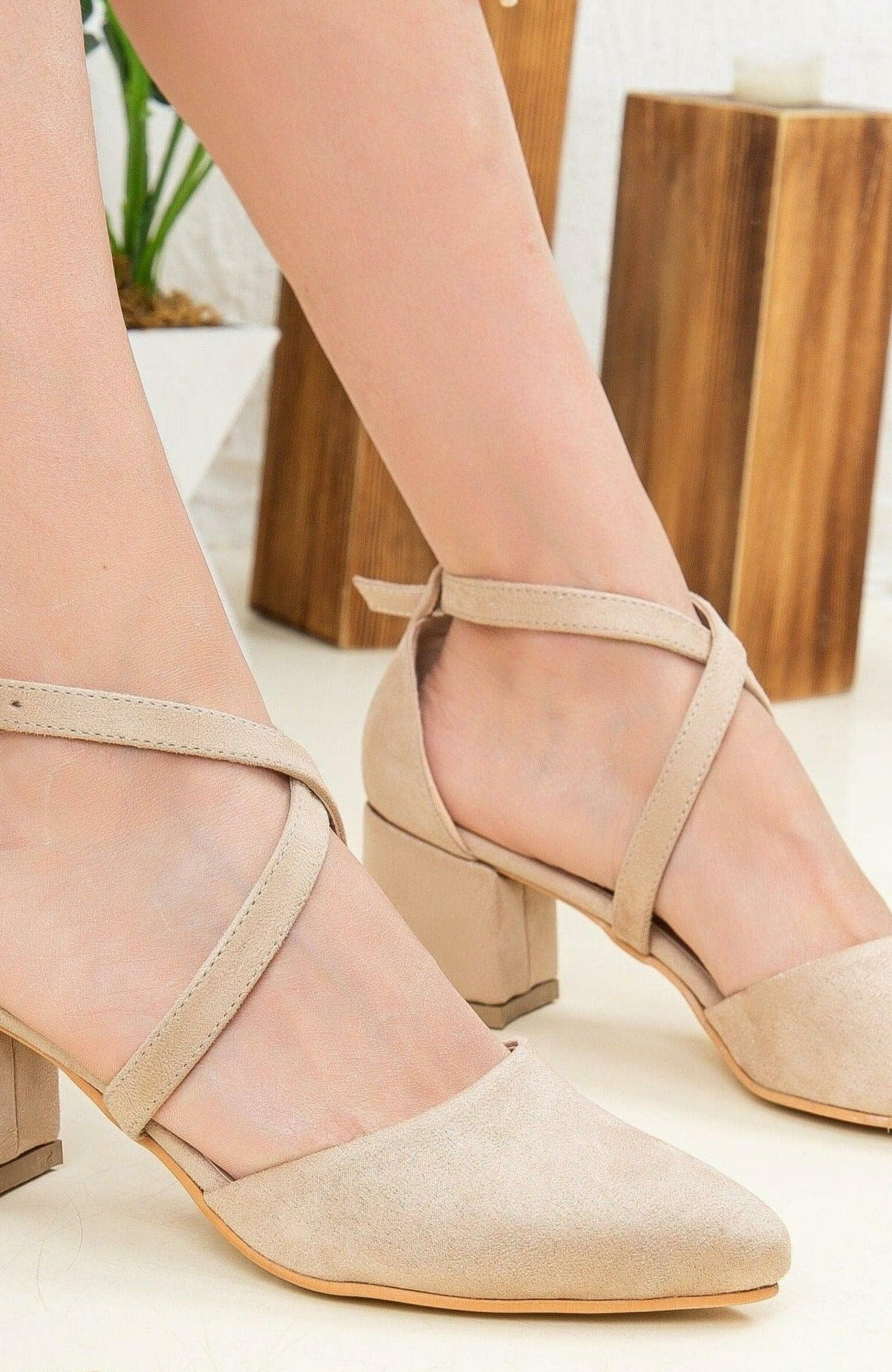 Forever & Always Shoes Dolly Low Block Heel Pumps, Alternate, color, Beige Suede Faux Leather