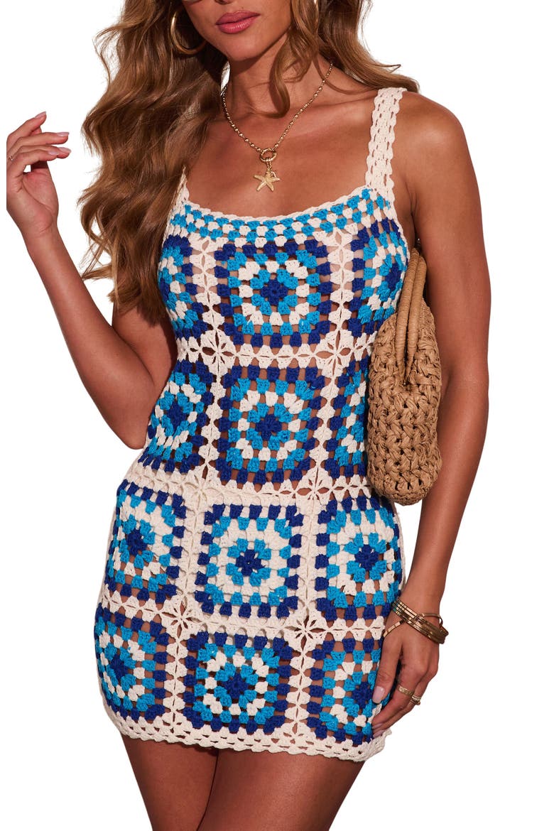 Shoreline Breeze Abstract Crochet Cover-Up Dress, Alternate, color, BLUE MULTI