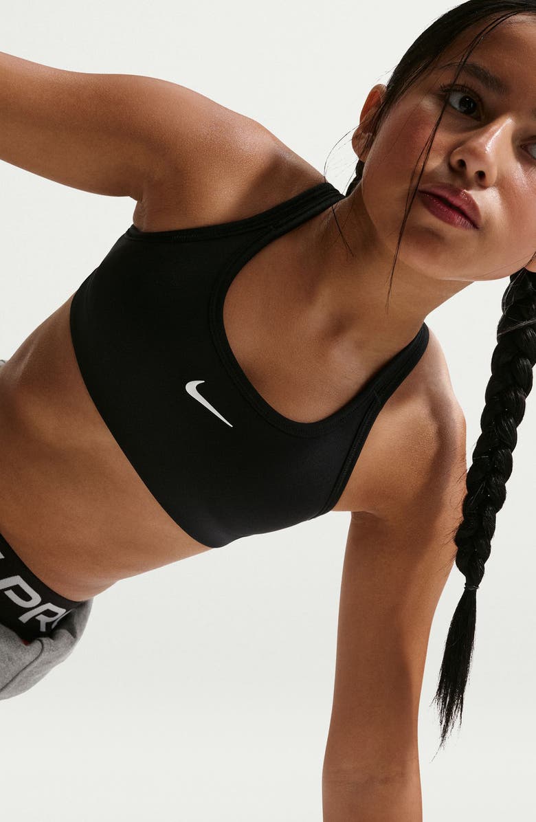 Nike Kids' Pro Swoosh Racerback Sports Bra, Alternate, color, Black/ Black/ White