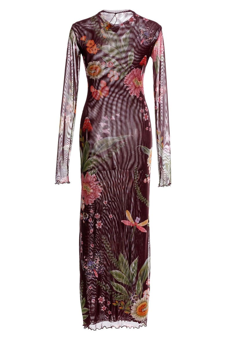 Robin Mbar Long Sleeve Mesh Cover-Up Dress, Alternate, color, RED