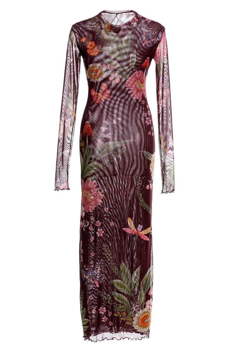 Agua Bendita Robin Mbar Long Sleeve Mesh Cover-Up Dress, Alternate, color, Red