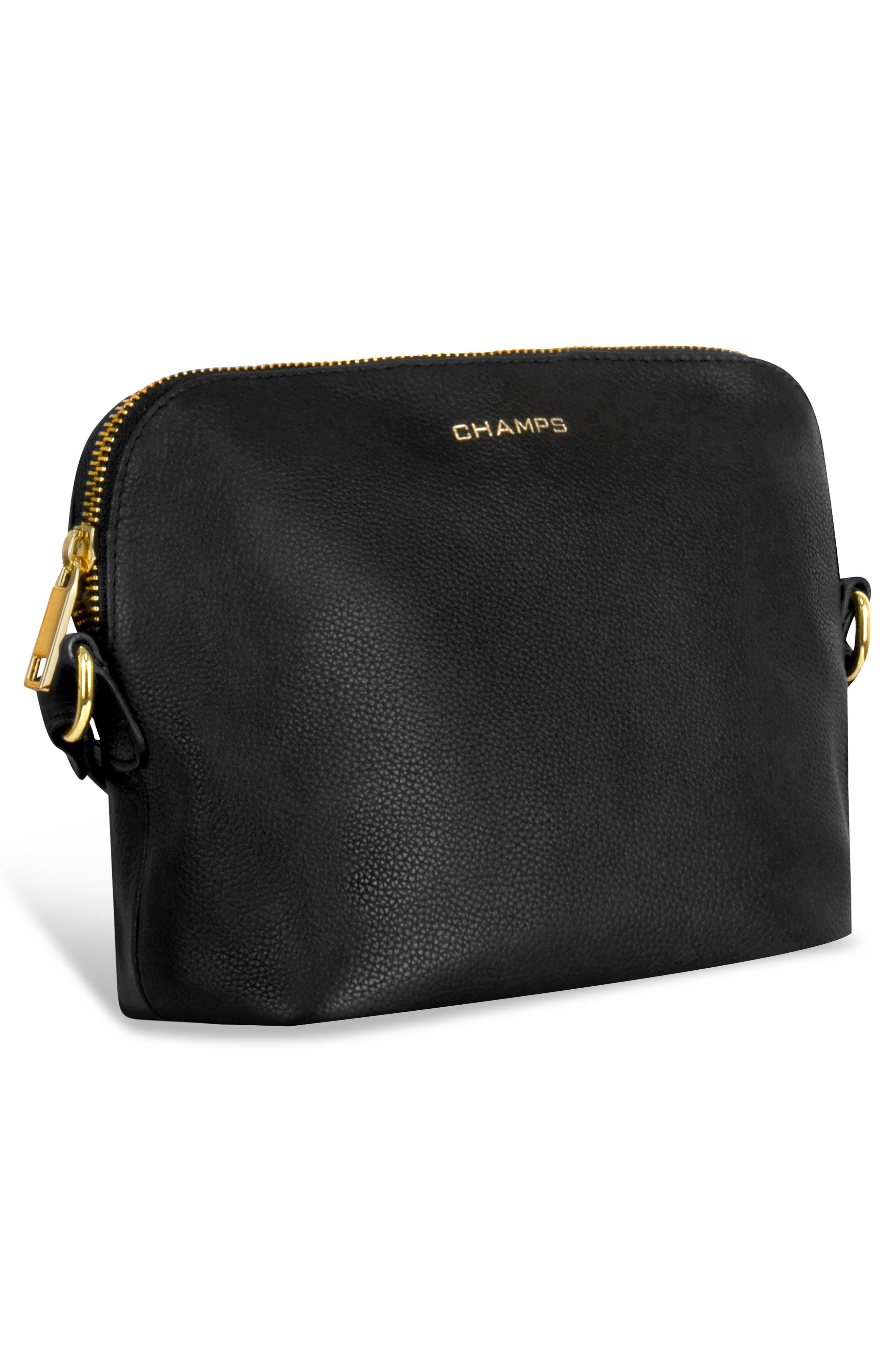 Leather Top Zip Crossbody Bag, Alternate, color, BLACK