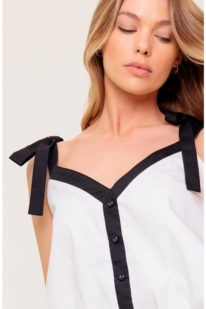 Colorblock Tie Strap Bubble Crop Top, Alternate, color, OFF WHITE / BLACK