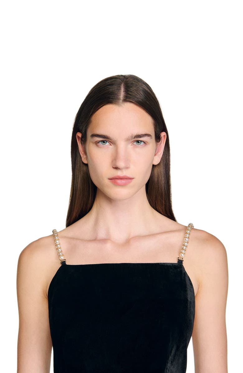 SANDRO Velvet jumpsuit, Alternate, color, Black