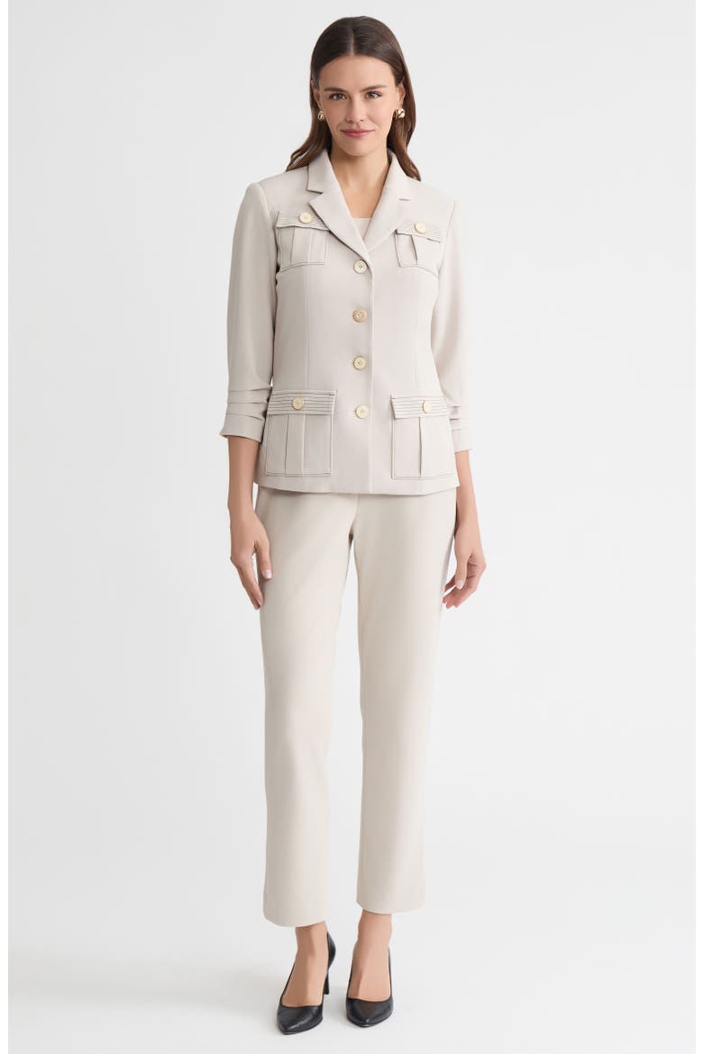 Heritage Stretch Deco Crepe Scrunch Sleeve Jacket, Main, color, Limestone/Black
