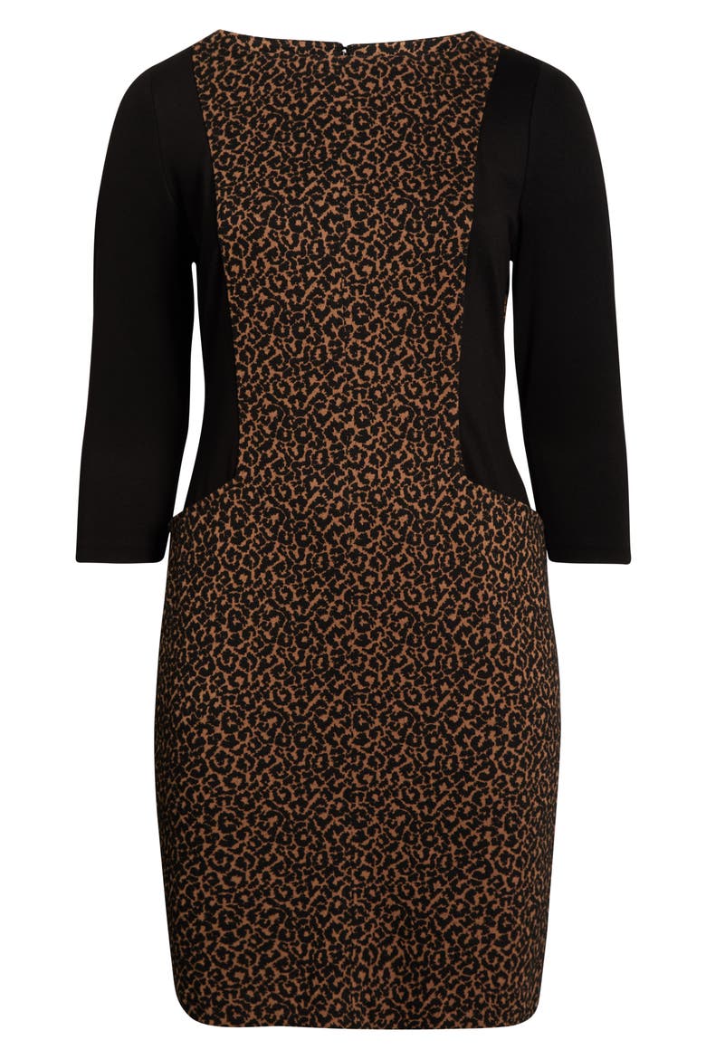 Contrast Long Sleeve Dress, Alternate, color, DARK CAMEL/ BLACK