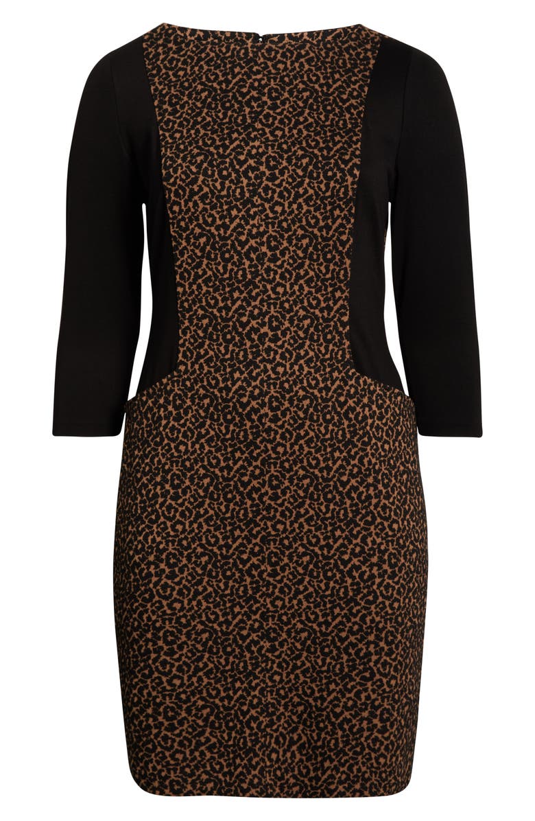 KASPER Contrast Long Sleeve Dress, Alternate, color, Dark Camel/ Black