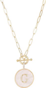 Adornia 14K Gold Plated Mother-of-Pearl Initial Pendant Necklace