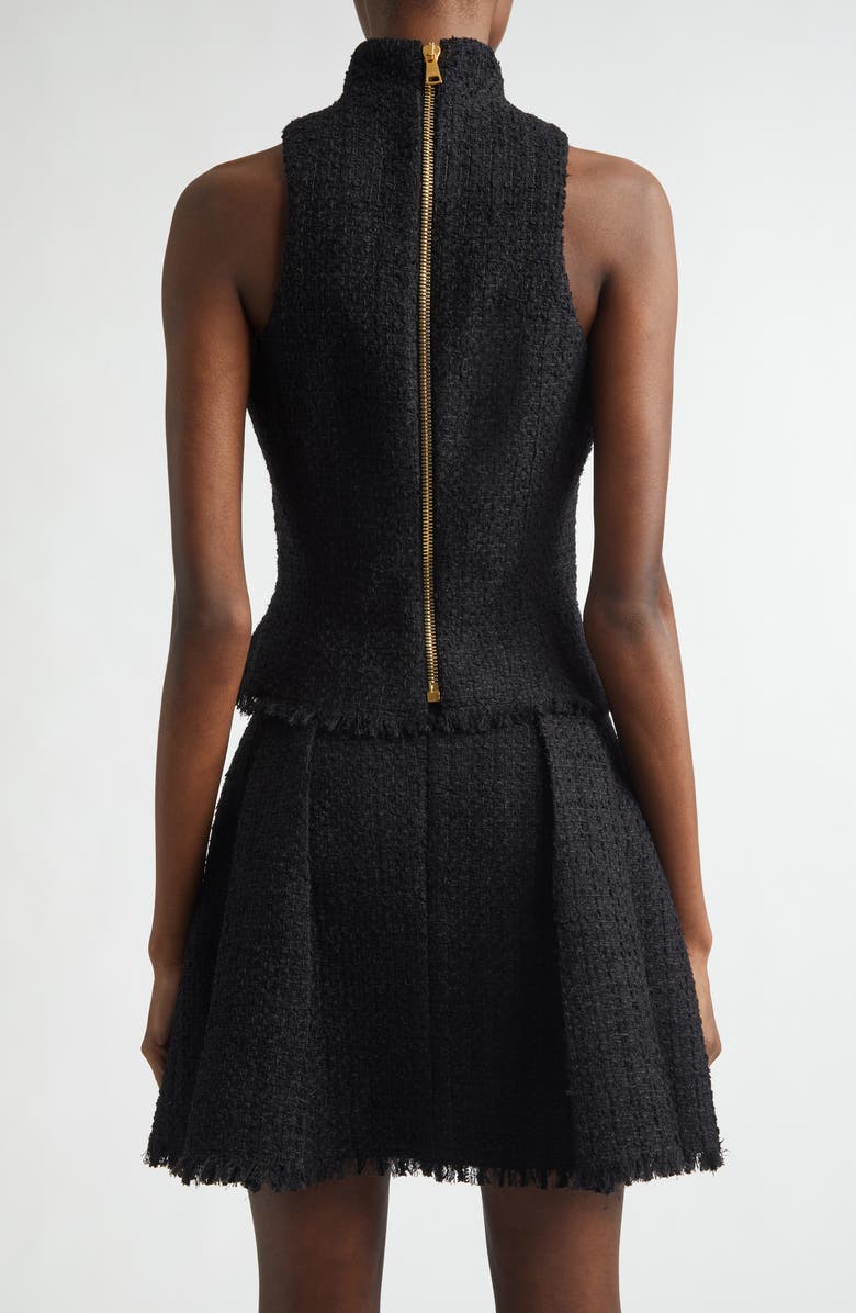 Balmain Button Front Fringe Tweed Top, Alternate, color, 0Pa Black