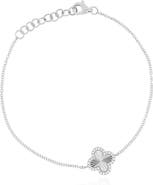 The Lovery Fine Jewelry Fluted Gold Diamond Halo Clover Bracelet