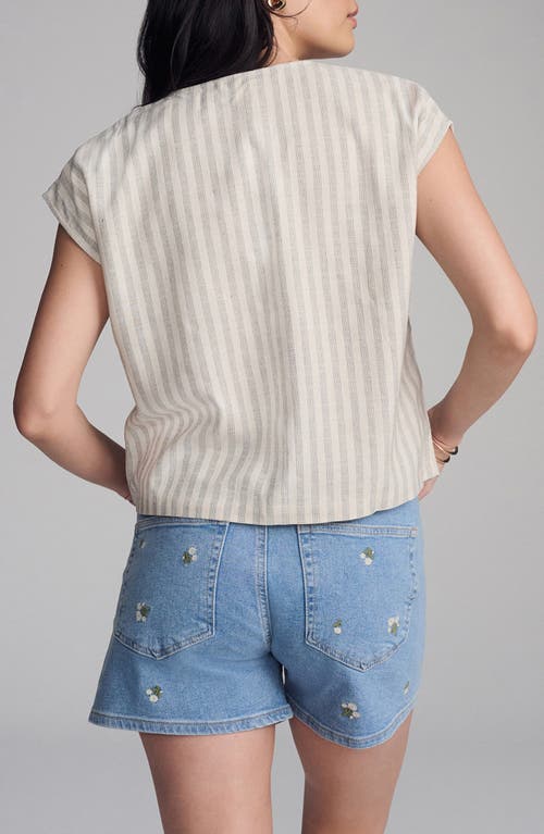 Mavi Jeans Stripe Cap Sleeve V-neck Button-up Shirt In Neutral