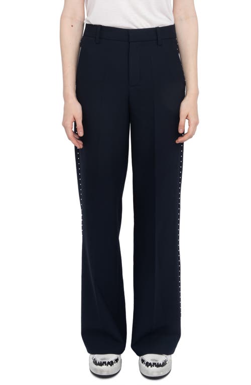 Zadig & Voltaire Panol Tailleur Strass Rhinestone Wide Leg Pants In Black